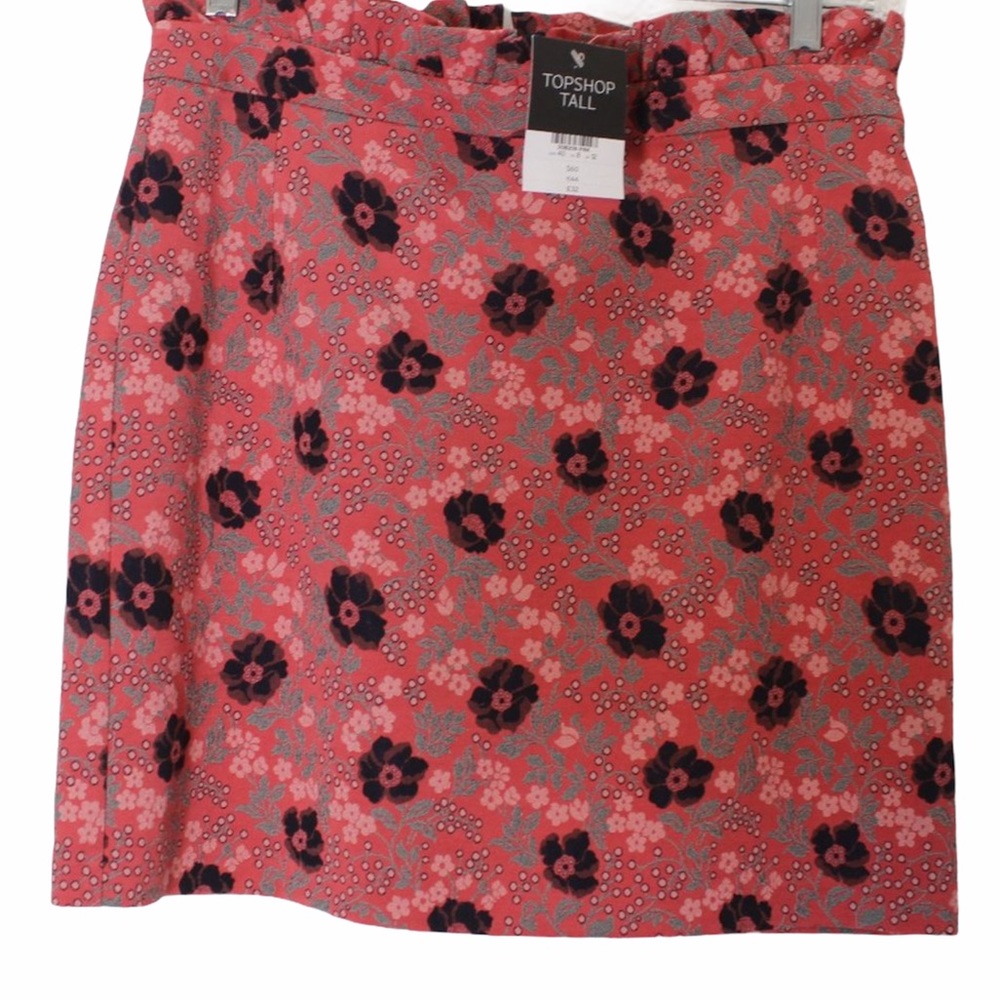 TOPSHOP TALL Dark Coral Red Floral Skirt NWT 8